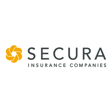 Secura Insurance Companies logo with orange icon and gray text on white background