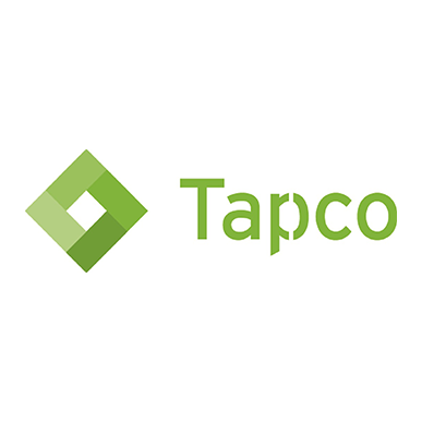 Tapco logo with green diamond icon and green text on a white background