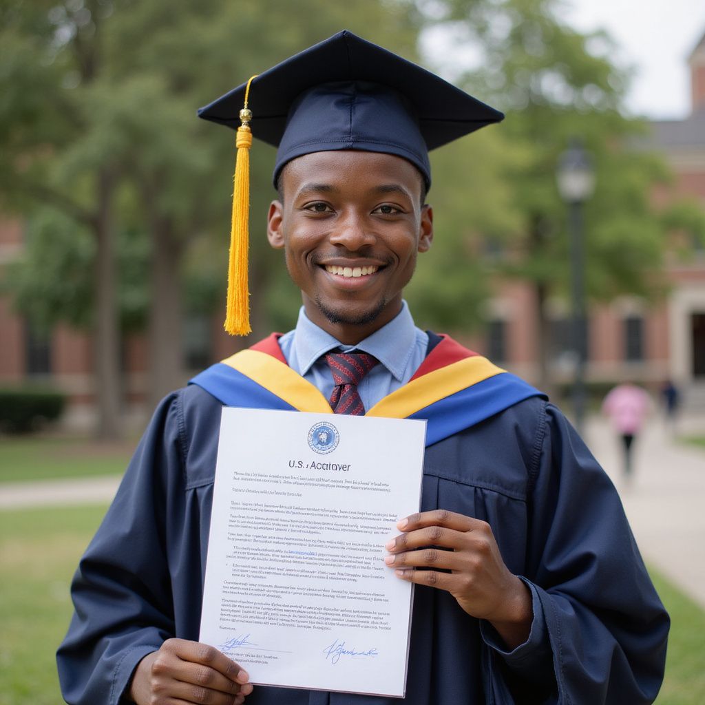 Prestige Scholar graduate smiling in cap and gown, holding diploma 