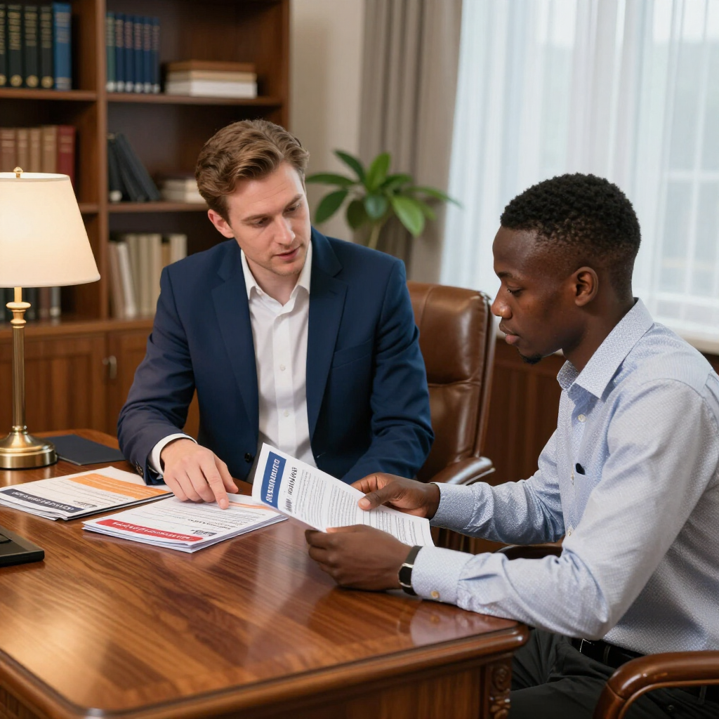 Harare students consulting with education advisors, reviewing documents for study abroad applications with Prestige Scholar