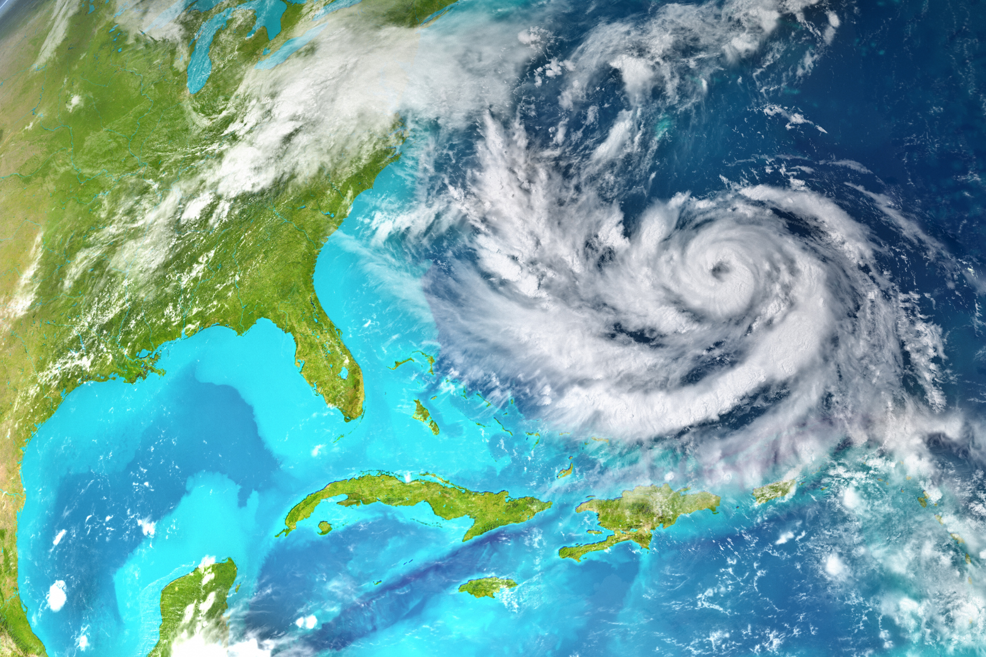 An artist 's impression of a hurricane in the ocean over the united states.