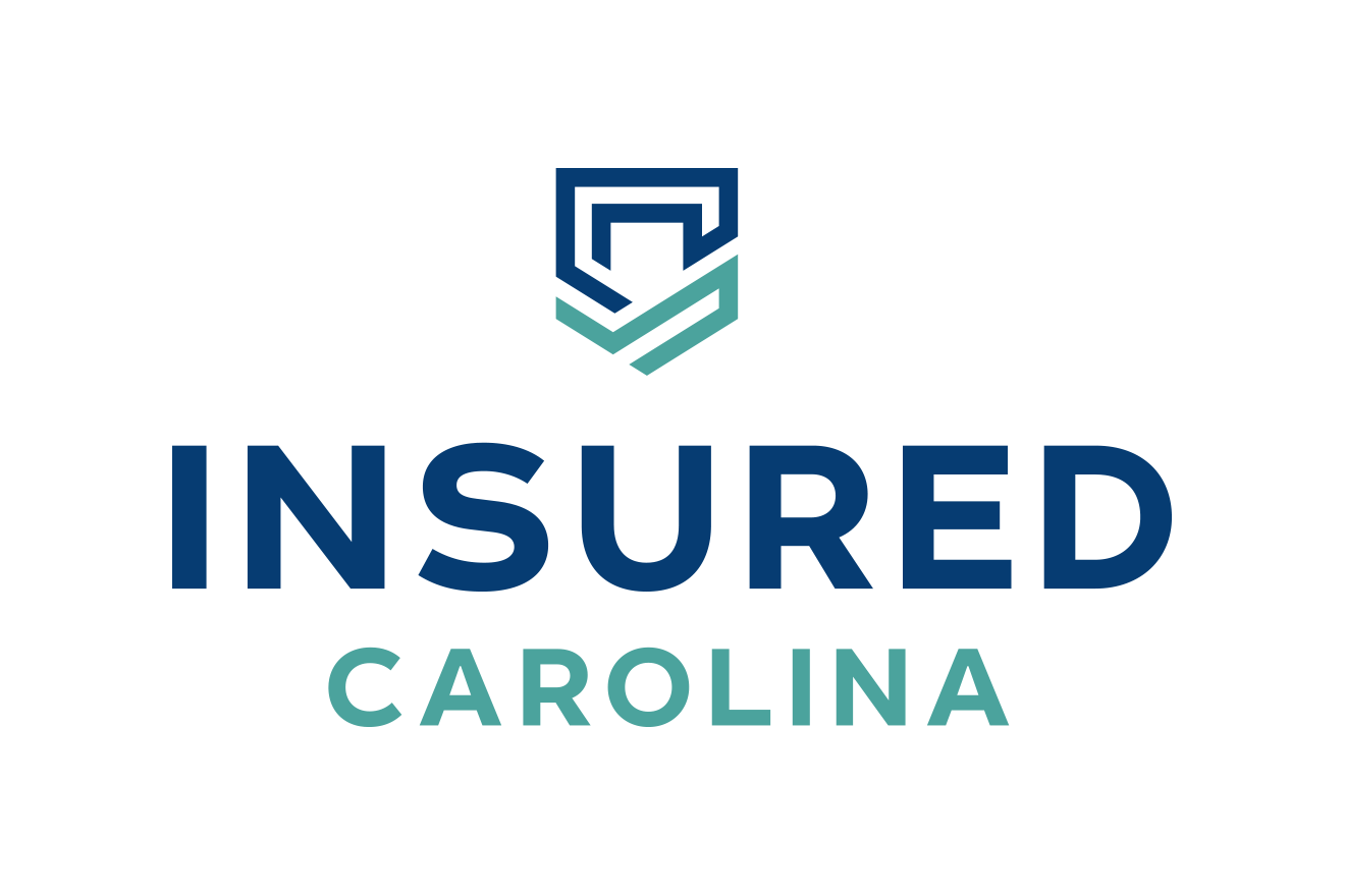 The logo for insured carolina is a blue and green logo with a shield.