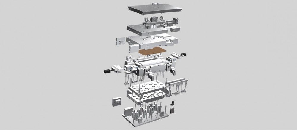 A computer generated image of a piece of metal being disassembled.