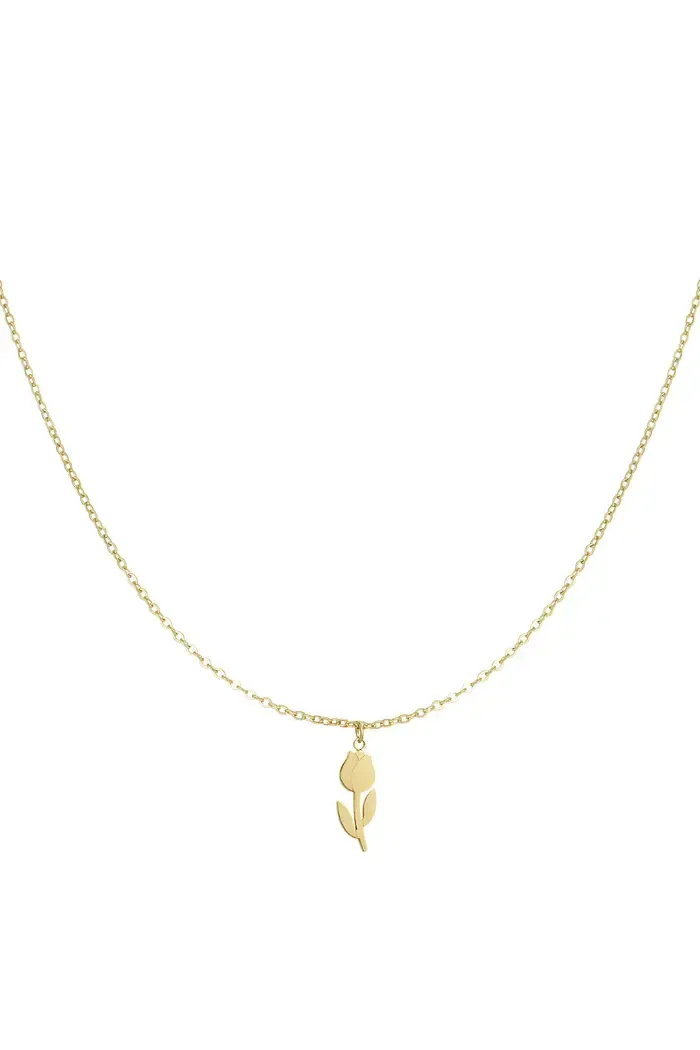 Een zwart label met een gouden ketting eraan.