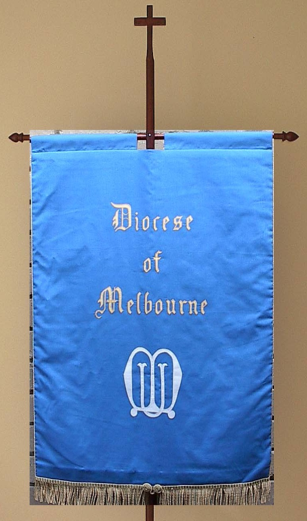 A blue banner that says diocese of melbourne on it