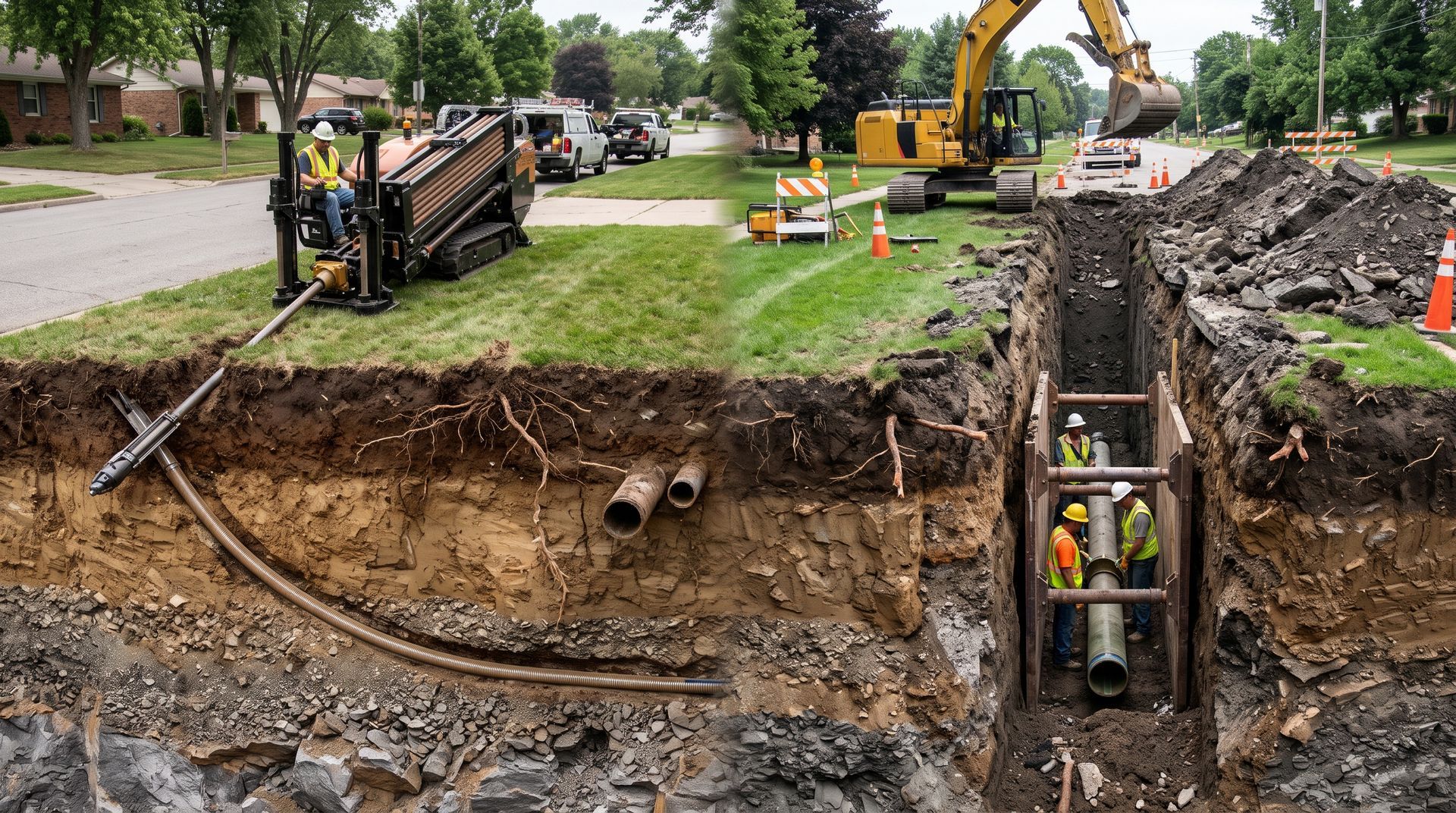 Comparing directional boring and traditional trenching costs for underground utility installation.