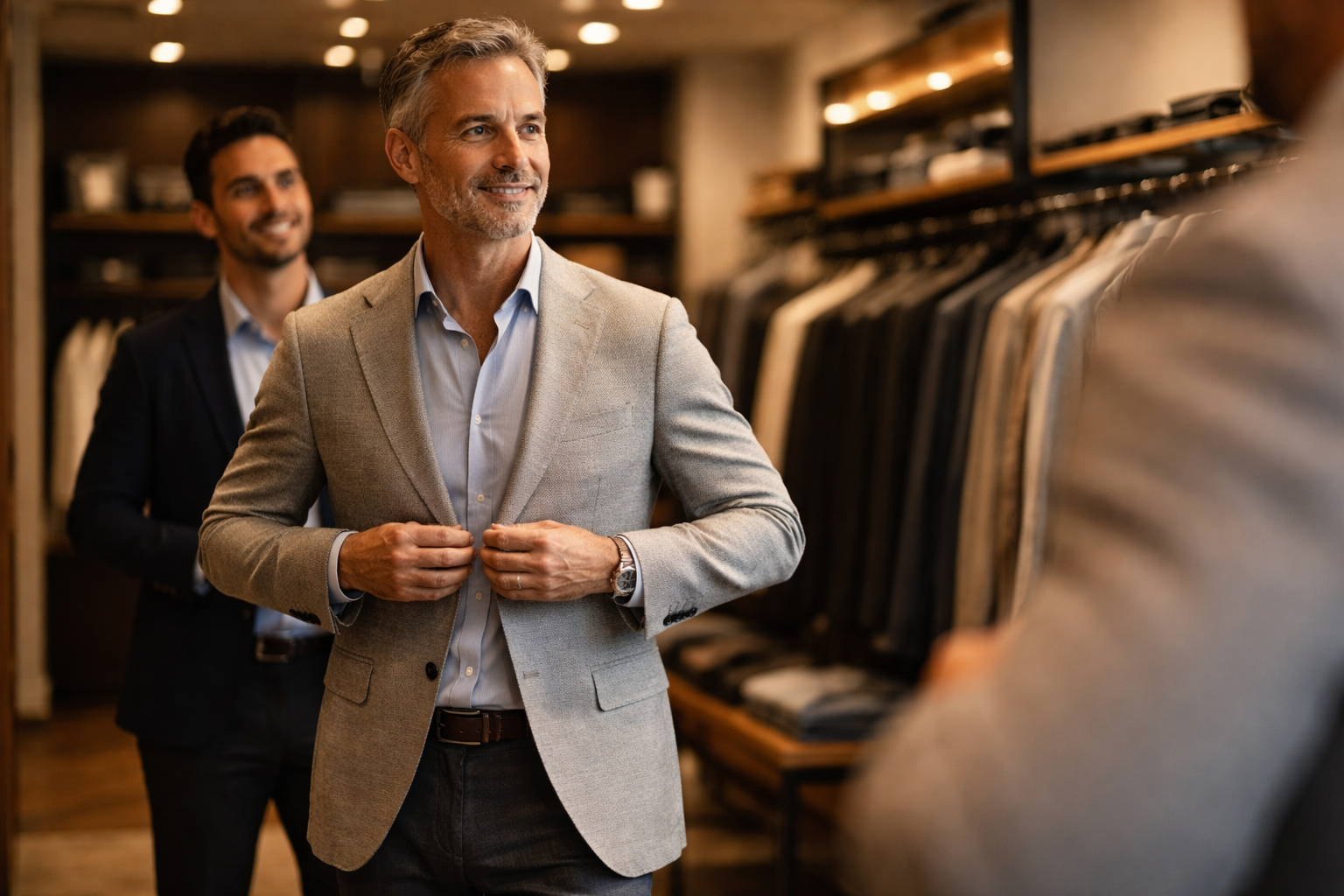 a clothing store in windsor with a fitting session taking place