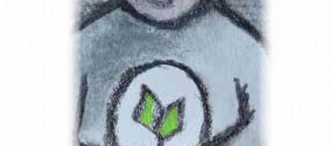 A drawing of a person with a plant in their heart.