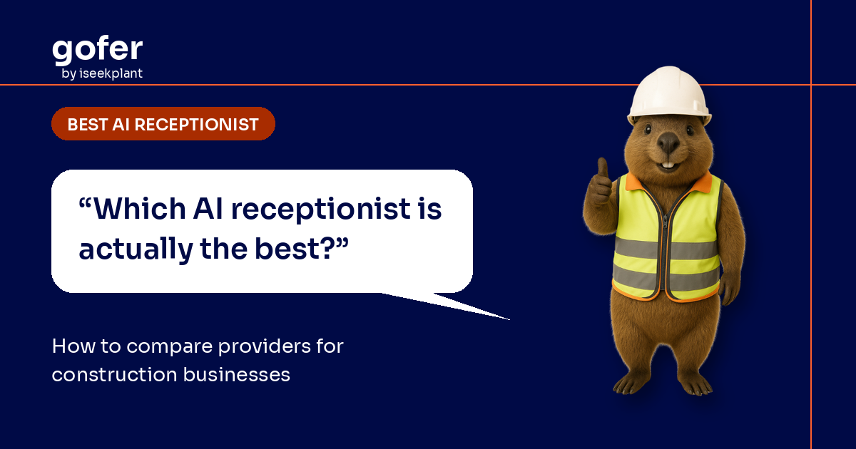 Gofer mascot in hard hat asks, “Which AI receptionist is actually the best?”
