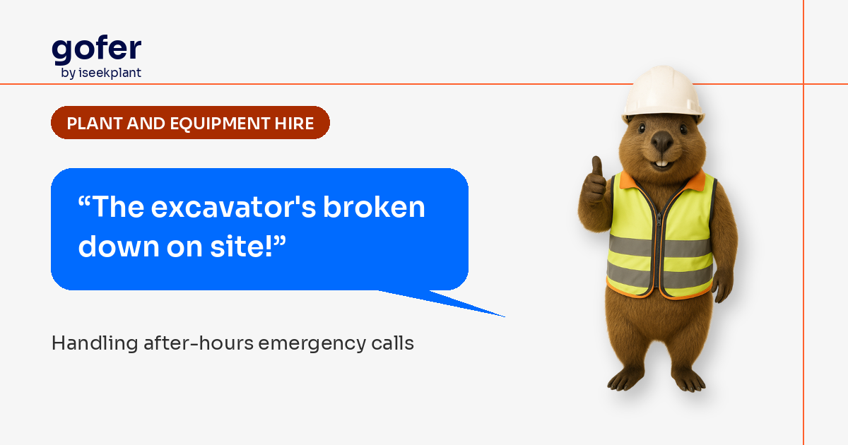 Gofer mascot in hard hat and safety vest says, “I need a demolition crew for next Tuesday.”