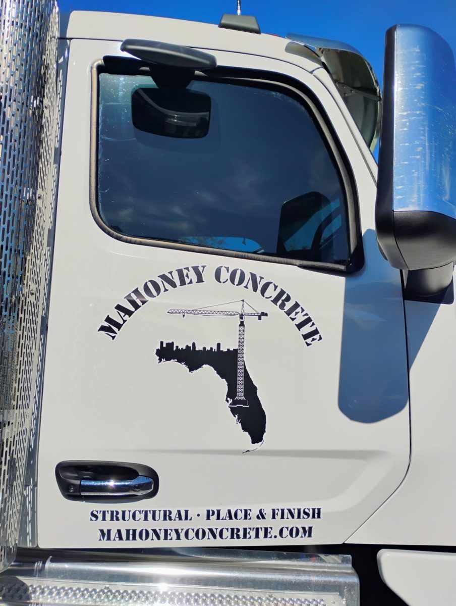 White concrete truck cab with 