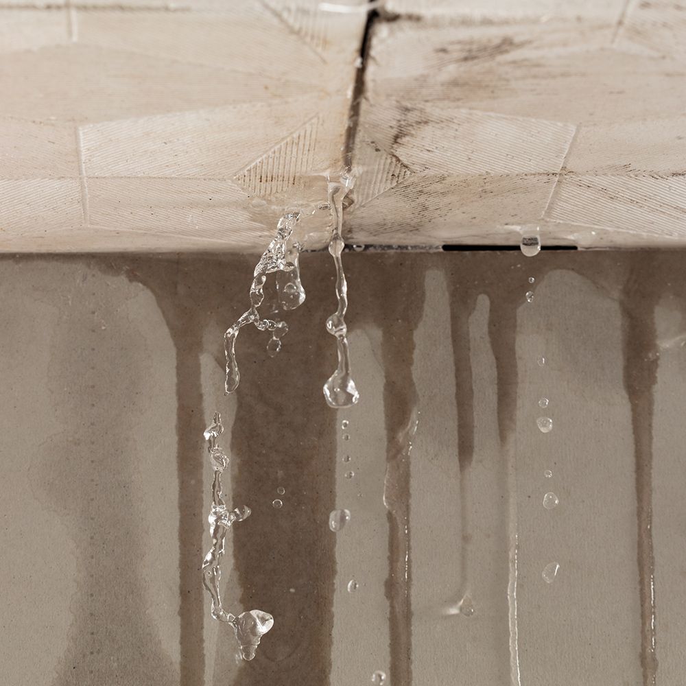 Water is coming out of a hole in the ceiling