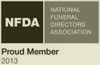 NFDA National Funeral Directors Association Proud Member logo on beige and black background, 2013