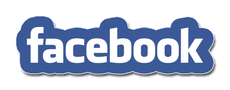Facebook logo on a blue rounded background, white text.