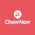 ChowNow logo: White text and icon (spoon and fork) on a red background.