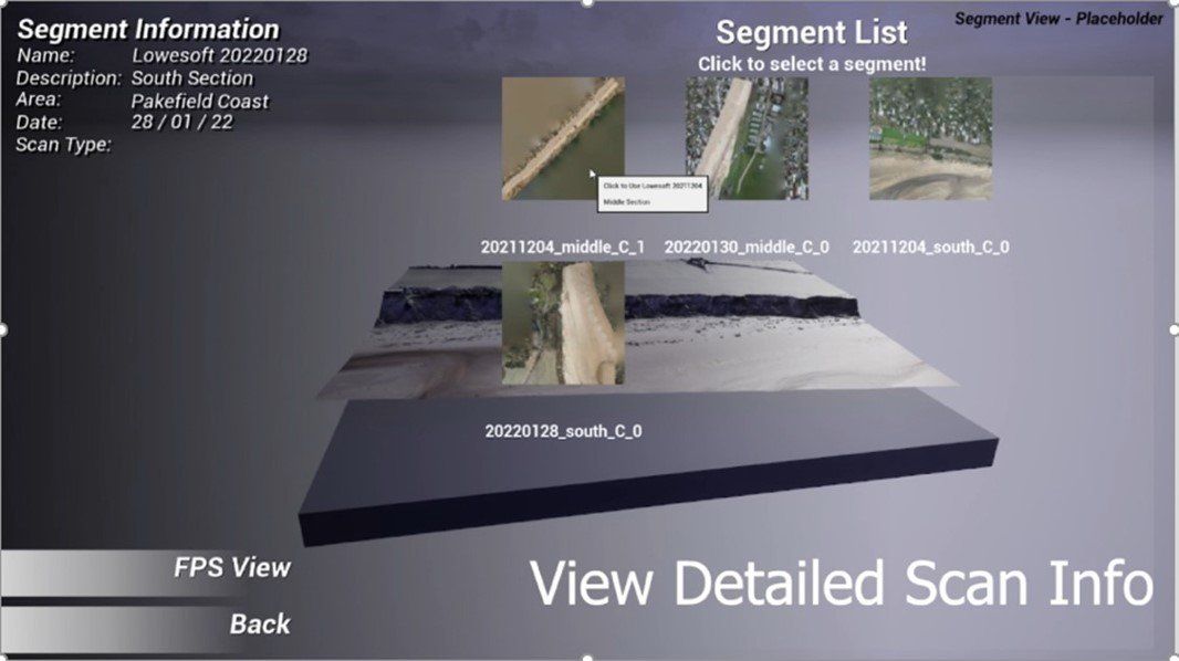Games engine segmentation to manage detailed visualisation of change for costal surveys