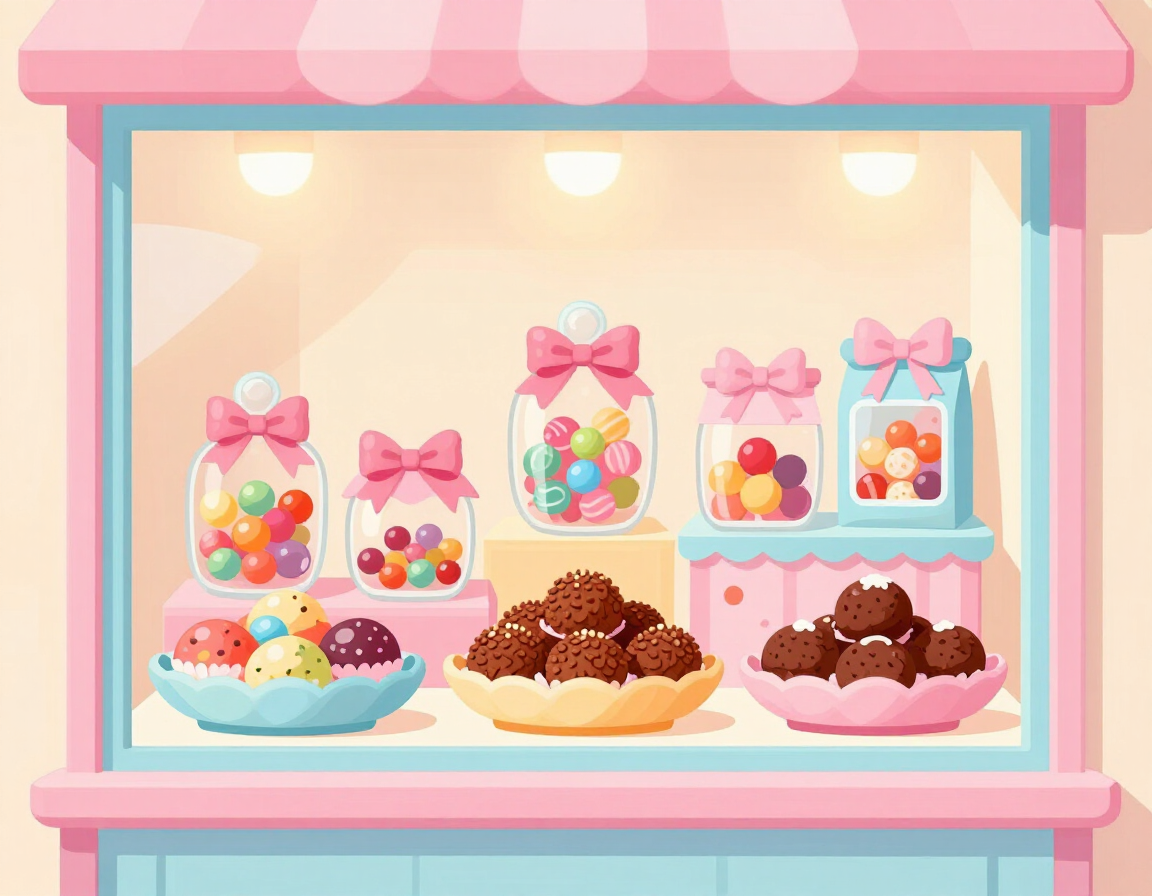 Vitrine de doces ilustrada em estilo cartoon