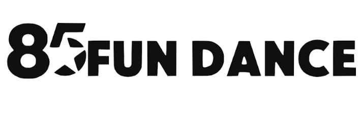 85 Fun Dance logo with bold black text and a stylized star inside the number 5