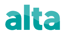 Turquoise lowercase “alta” logo on a white background
