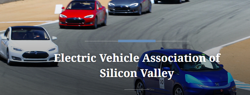 Cars on a road with the text “Electric Vehicle Association of Silicon Valley” overlaid