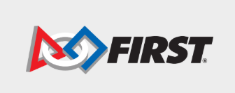 FIRST logo with red and blue interlocking shapes and black wordmark