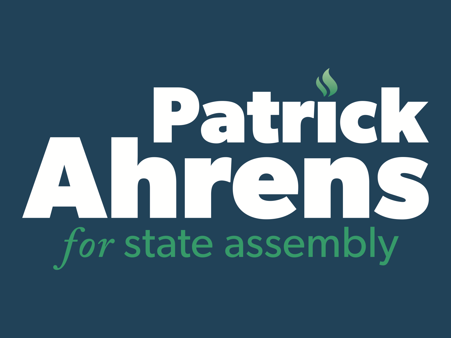 Patrick Ahrens for state assembly campaign logo on blue background