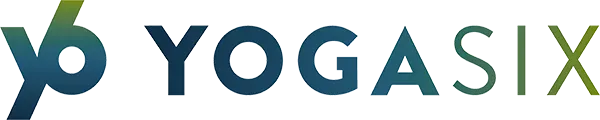 YOGASIX logo with teal and green text and a stylized person icon on a white background
