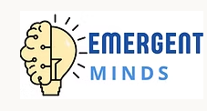 Emergent Minds logo with a lightbulb-brain icon and blue text on a white background