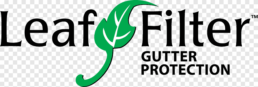 LeafFilter gutter protection logo with black text and a green leaf graphic