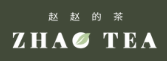 Logo for ZHAO TEA with Chinese characters above and a leaf in the “A” on a gray background