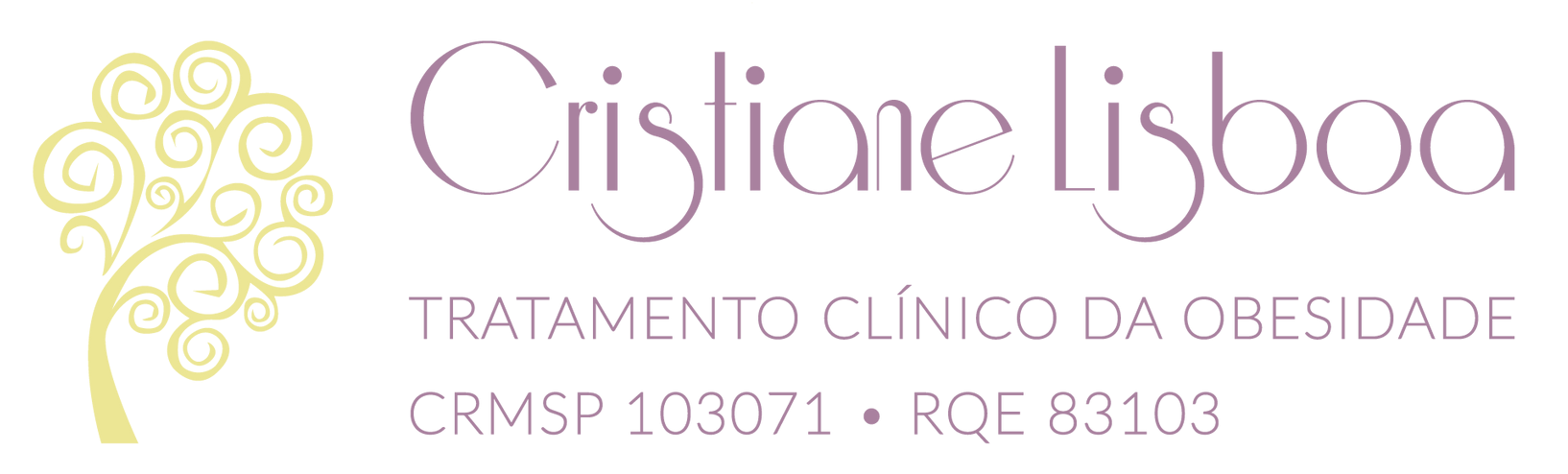 Logotipo da Crisliane Lisboa, um centro clínico de tratamento da obesidade. Com ícone de árvore e texto.