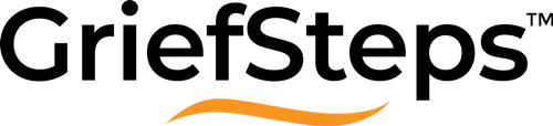 GriefSteps logo in black text with an orange wave underline