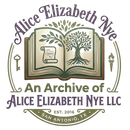 Alice Elizabeth Nye archive logo with open book, tree, text, and San Antonio, TX