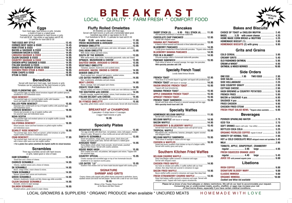 A menu for a restaurant that says breakfast on it