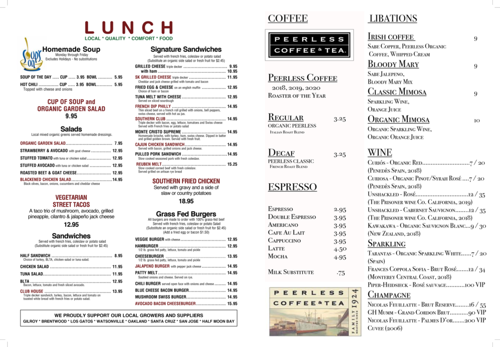 A menu for a restaurant with the word lunch on it