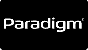 Paradigm logo on black background. White text.