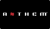 Anthem logo with white text on a black background; red flag symbol.