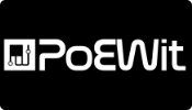 Black rectangle with the white logo for PoE Wit.