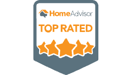 HomeAdvisor Top Rated badge with orange stars and text on a gray background.