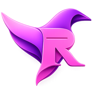 Het logo van RouwUitvaart.nl: een roze rouwduif met de letter R