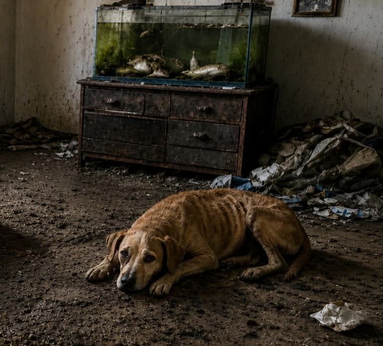 Sterk vermagerde hond in de woning van een overledene die pas na dagen werd gevonden