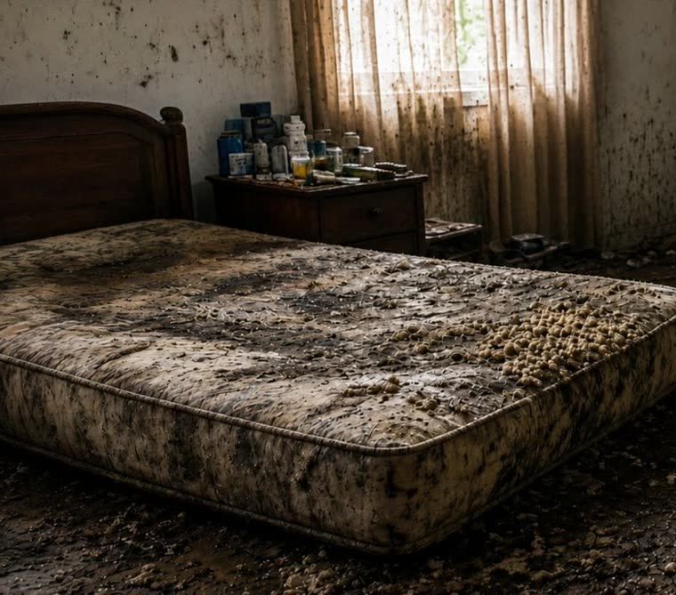 Vervuilde slaapkamer na een lijkvinding waarbij de overledene langere tijd niet is gevonden