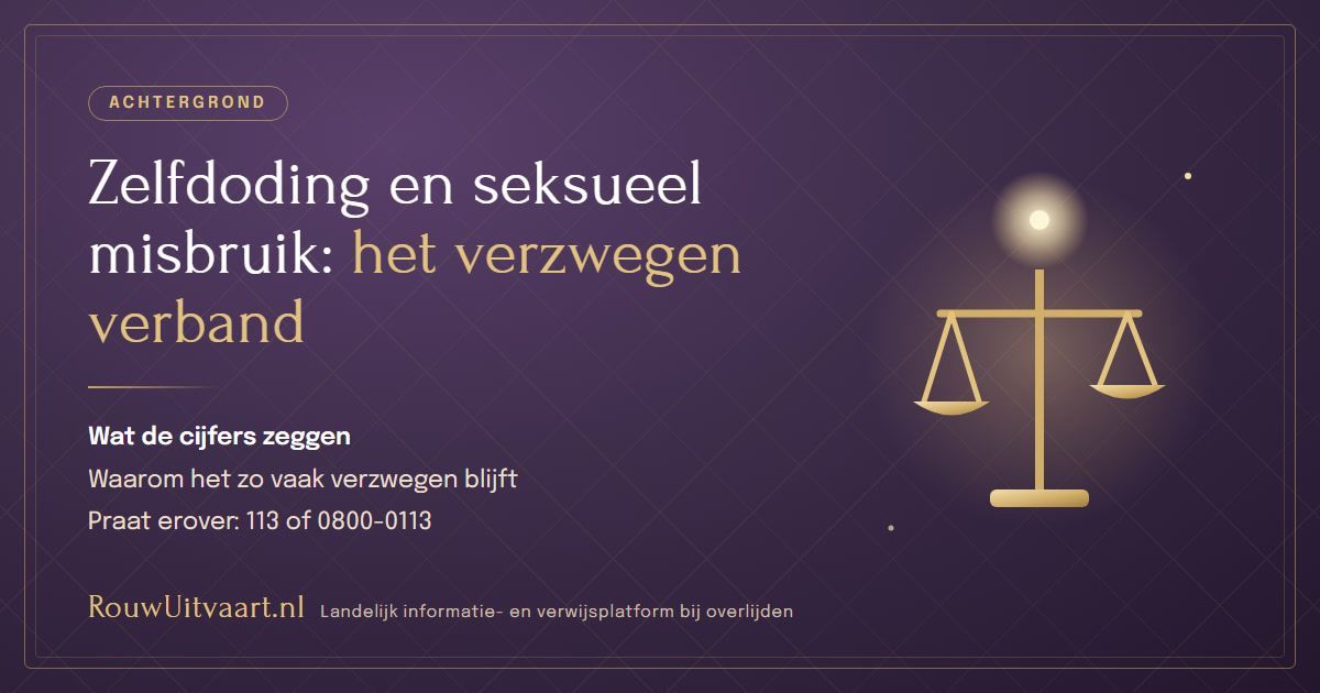 Paarse kaart: zelfdoding en seksueel misbruik, het verzwegen verband, met een gouden weegschaal