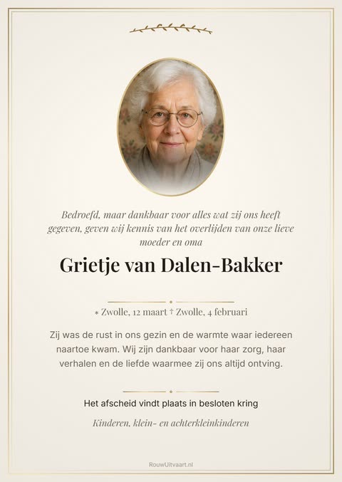 Voorbeelden van rouwkaarten met tekst, foto en goudfolie