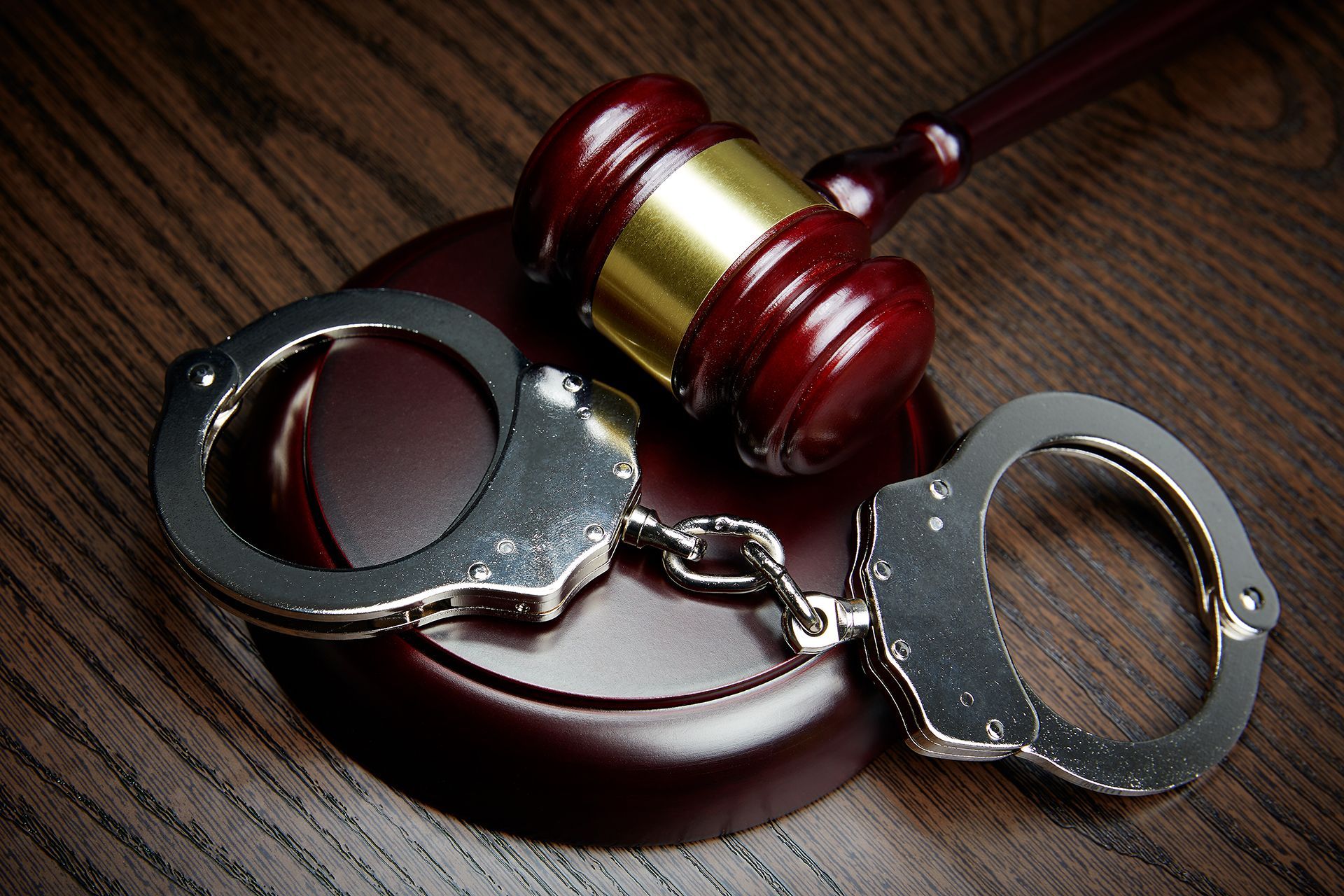 Handcuffs and Wooden Gavel