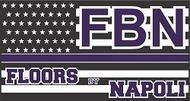 floors by napoli logo FBN Floors by Napoli logo with stars and striped American flag design in purple, black, and white