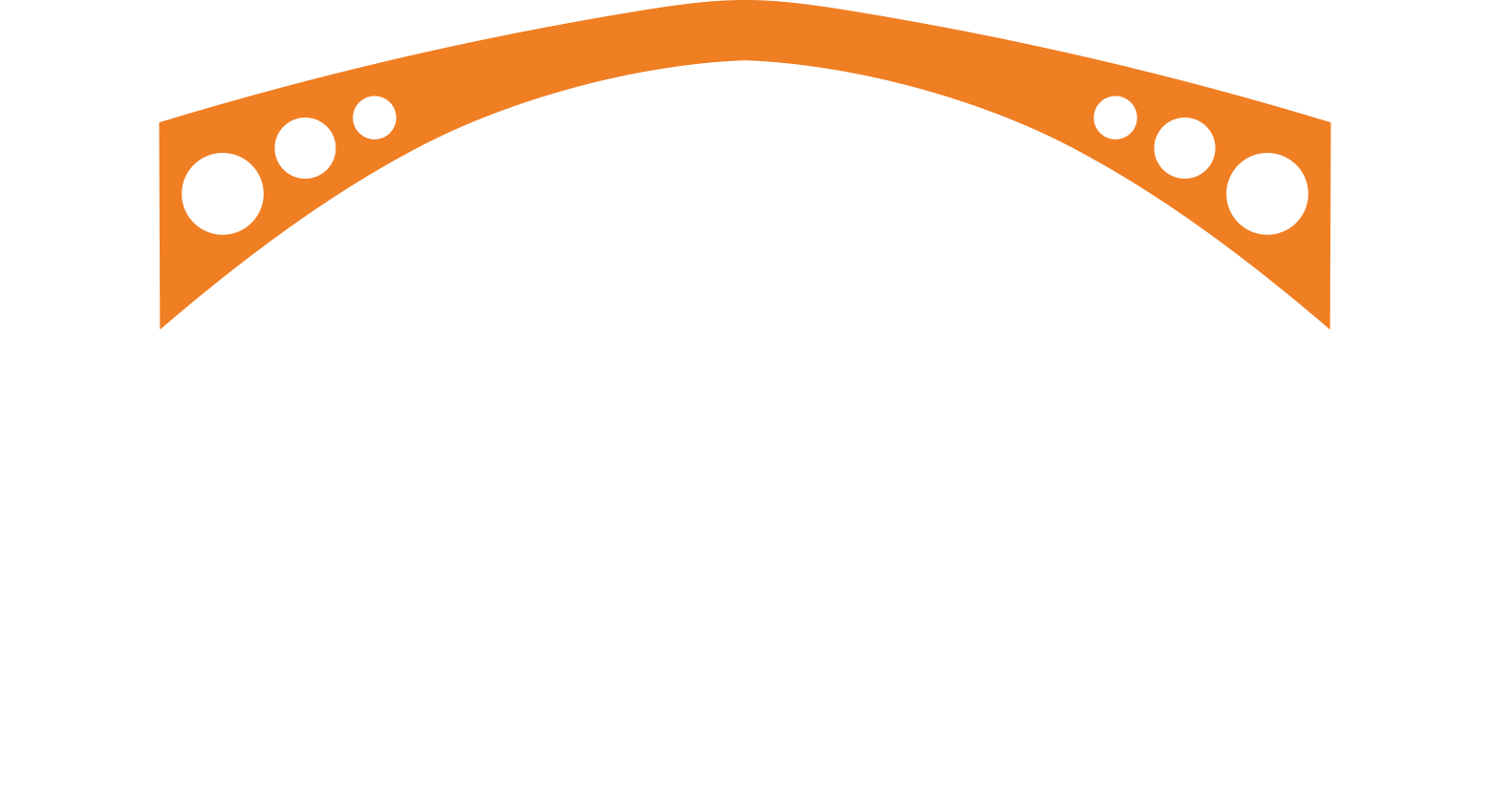 Orange curved architectural element with circular cutouts.