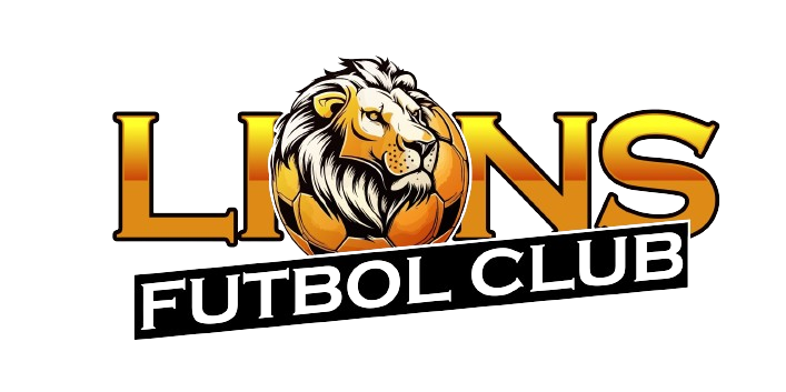 Lion logo with “Lions Futbol Club” text in gold and black