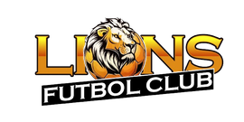 Lion logo with “Lions Futbol Club” text in gold and black