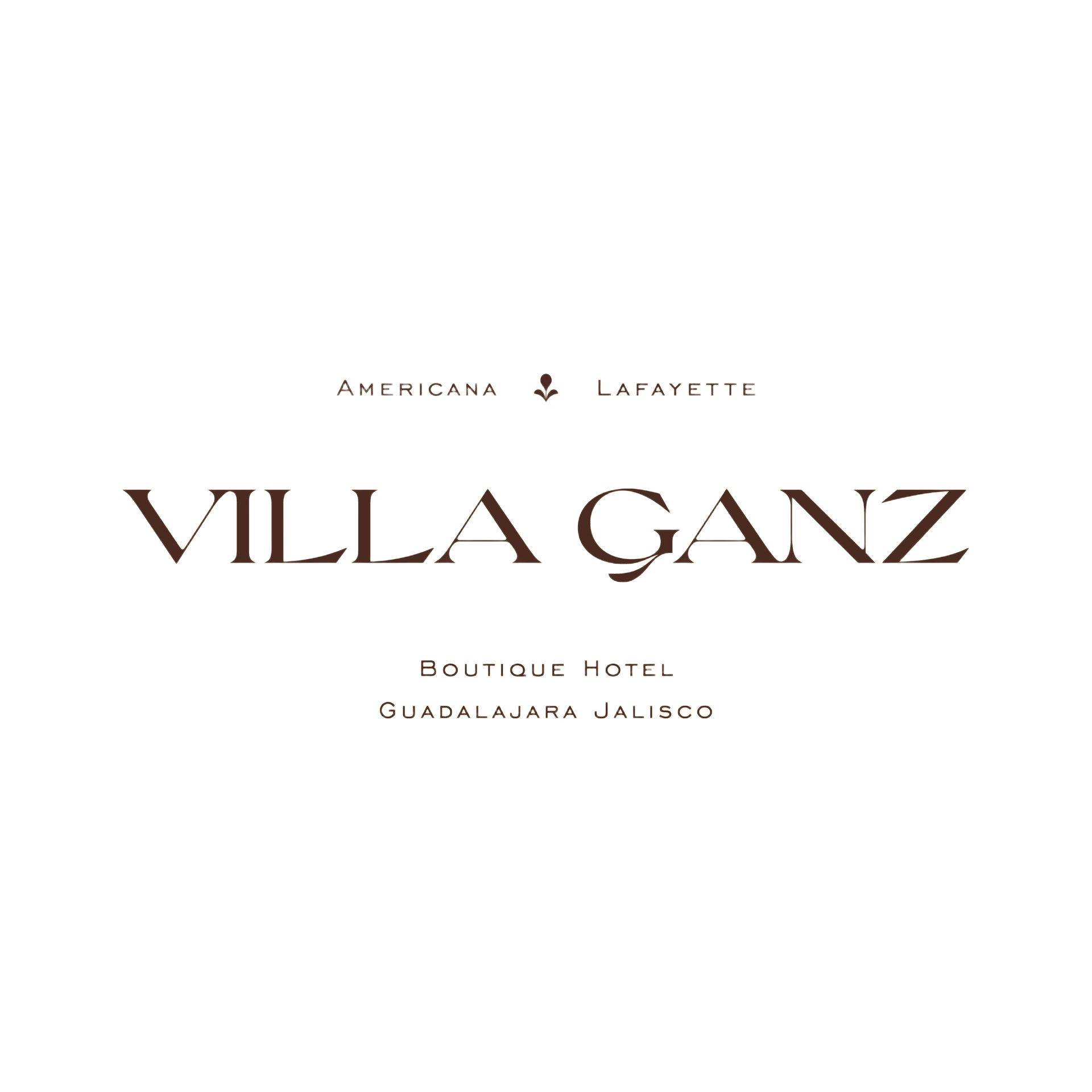 Logotipo de Villa Ganz con el texto Guadalajara, Jalisco sobre un fondo blanco.